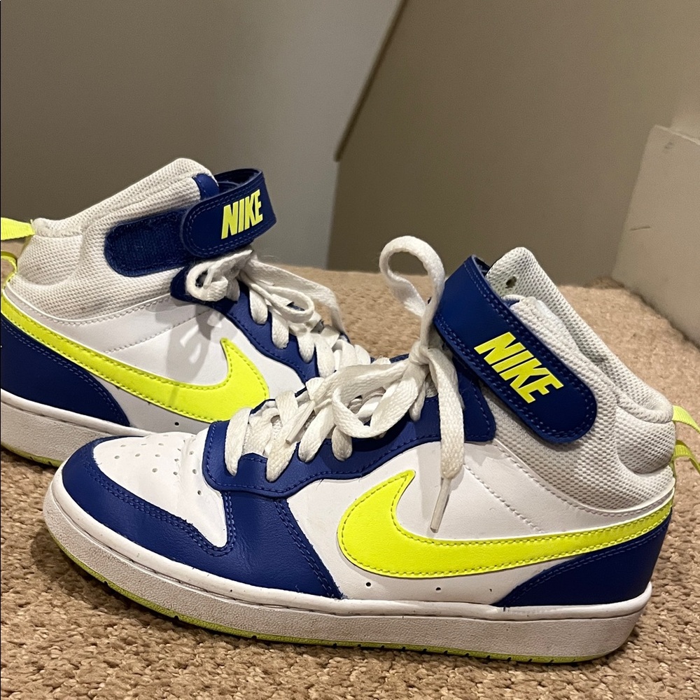 Nike Kids Sneakers - White, Blue, and Neon Yellow